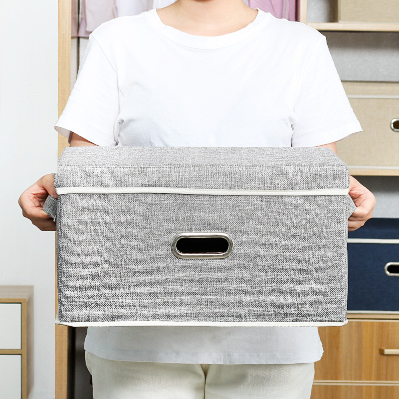 新款 棉麻布艺收纳盒衣物储物箱居家可提手杂物整理收纳盒折叠箱