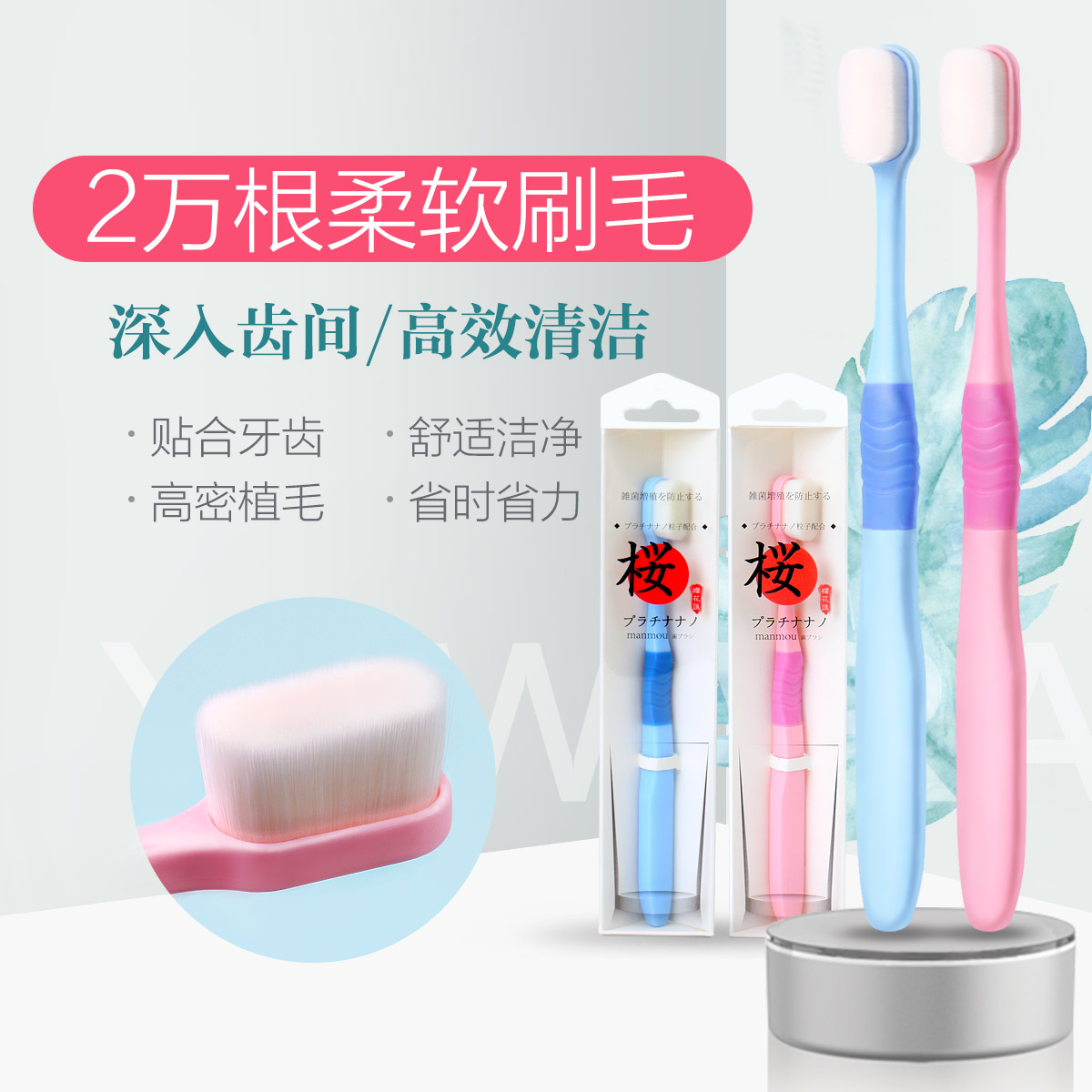 【2支装】日本进口万毛牙刷成人超软毛男女式情侣护理牙龈送牙膏