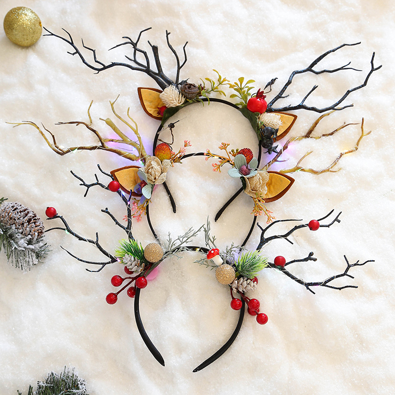 圣诞节头饰麋鹿角发箍仙女森系超仙花朵拍照发饰可爱仙美发光头箍